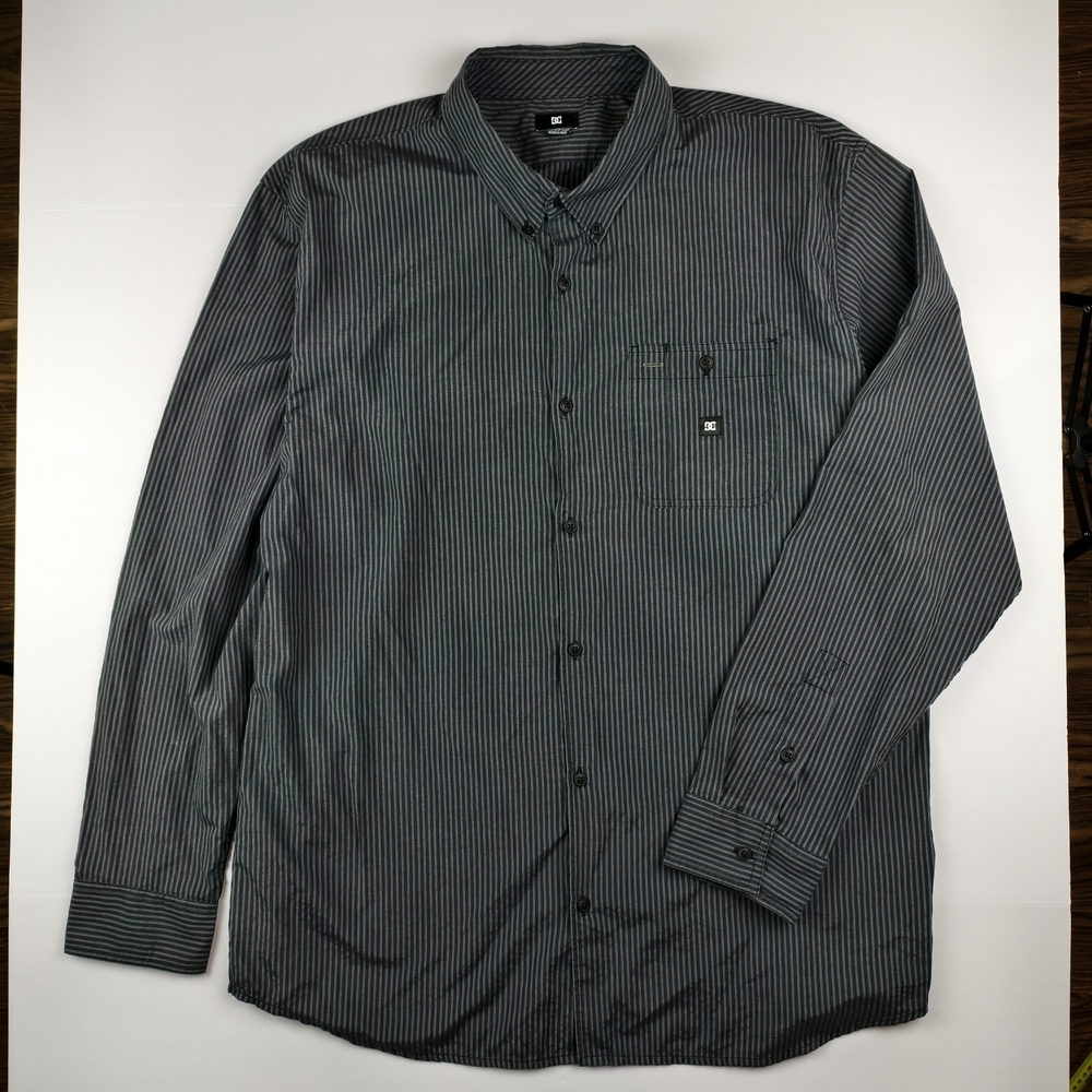DC Shoes Striped Long Sleeve Button-Up Shirt Mens XXL Skate Streetwear Casual